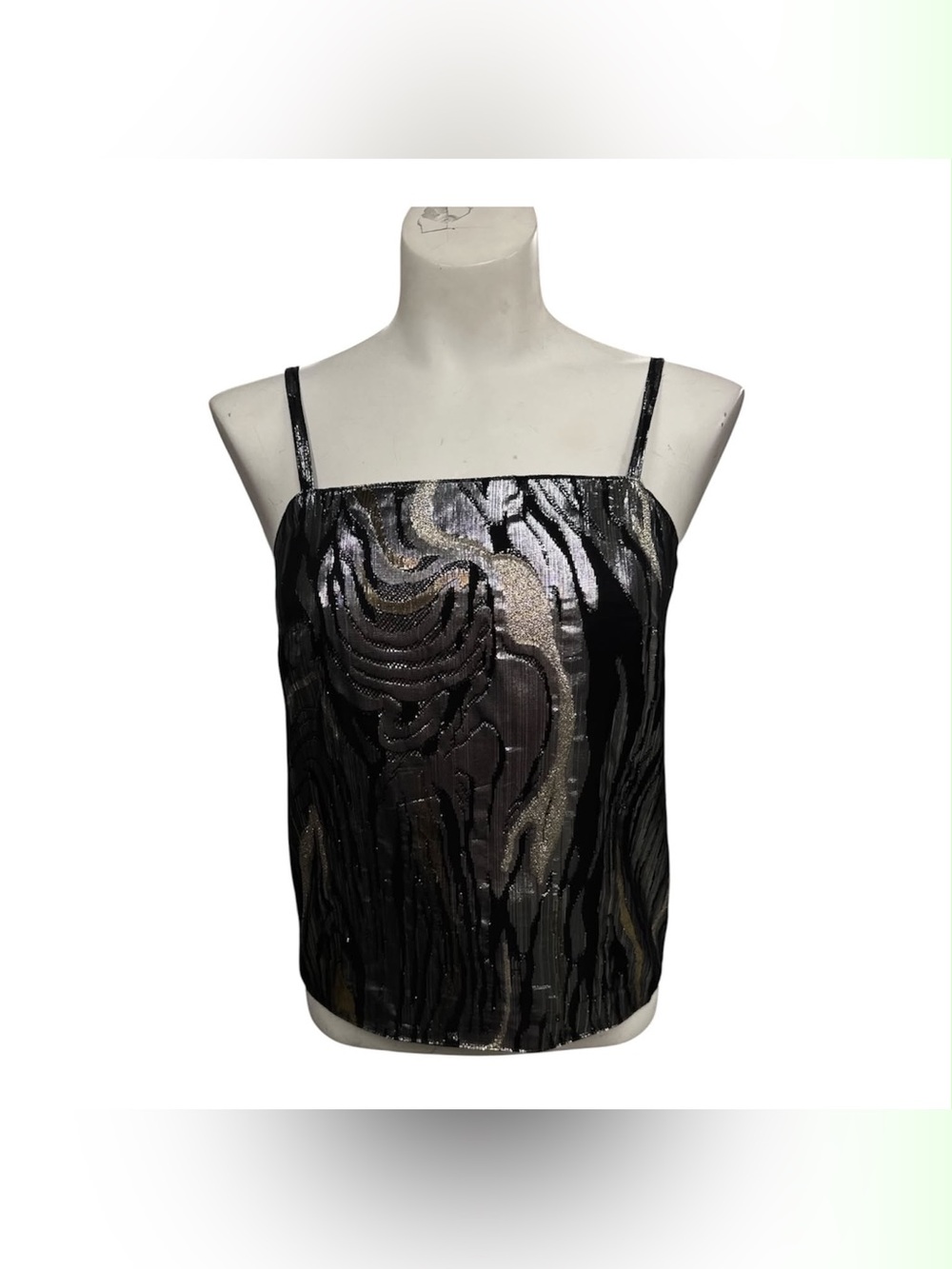 Louben Black Sequin Wave-Pattern Cami Top Size M